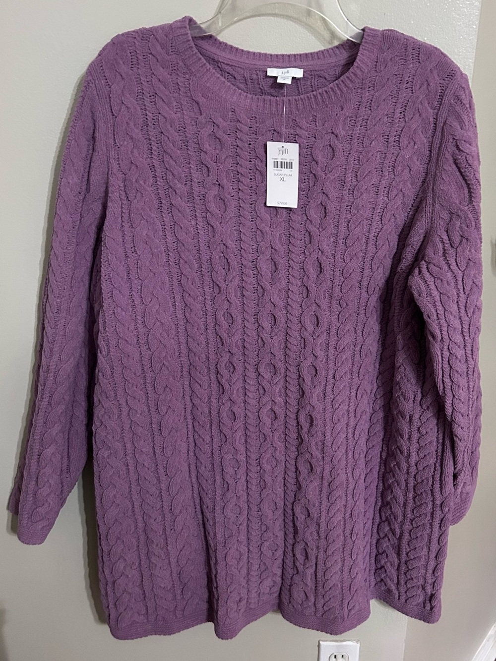 NWT J Jill Sweater Women's Sz XL Purple Cable Knit Chunky Oversized $79